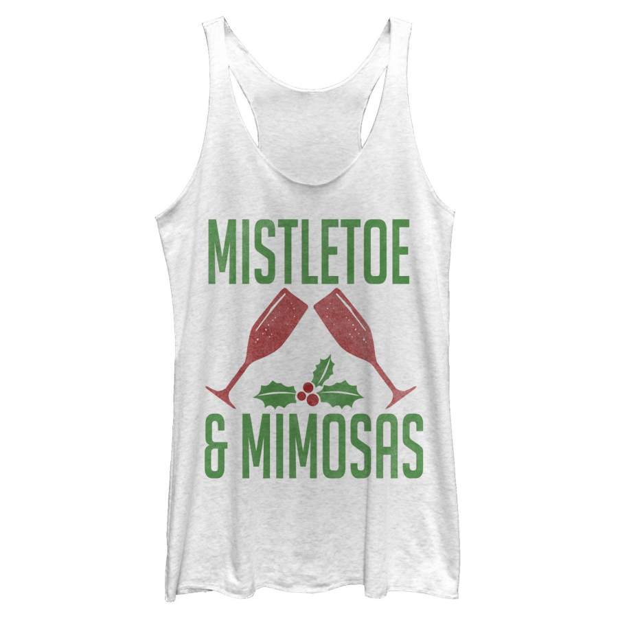 CHIN UP Women’s Christmas Mistletoe and Mimosas  Racerback Tank White Heather