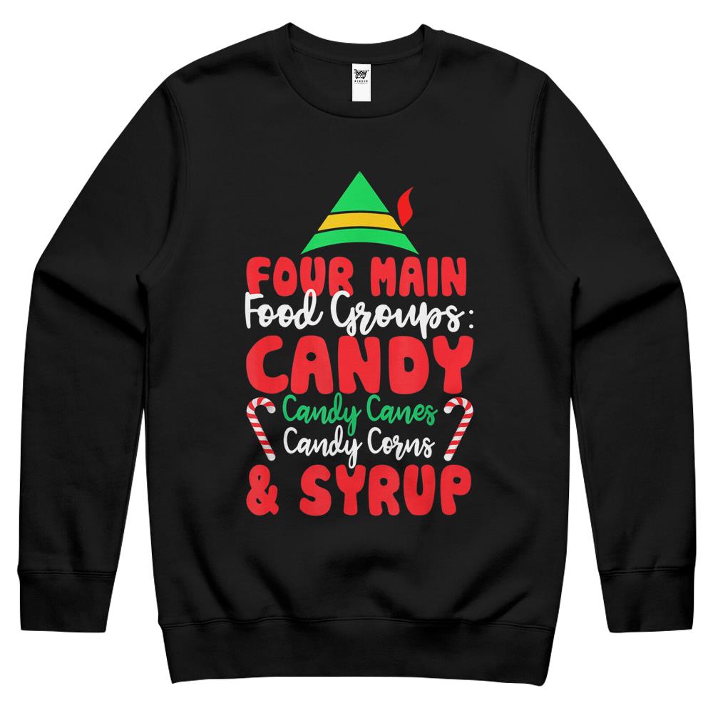 Christmas Four Main Food Groups Elf Buddy Xmas Pajama Gifts Crewneck Sweatshirt