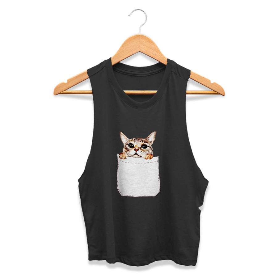 Pocket Cat Cute Kitten Series CPY Womans Crop Tanktop Tee