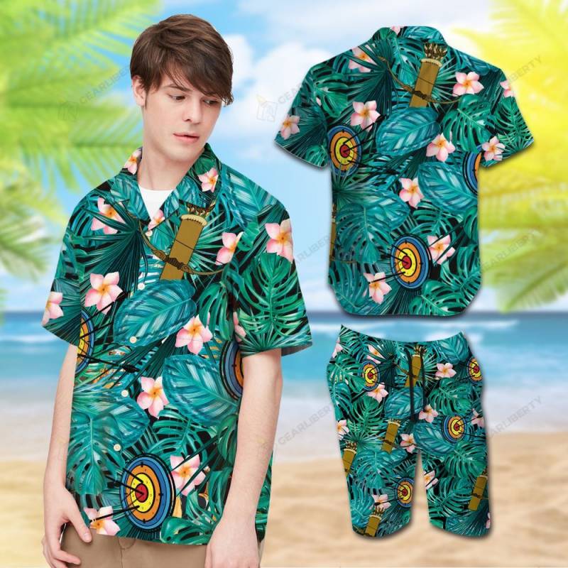 Archery Plumeria Banana Leaves Aloha Hawaiian Shirt & Short 0044 NNSA0008