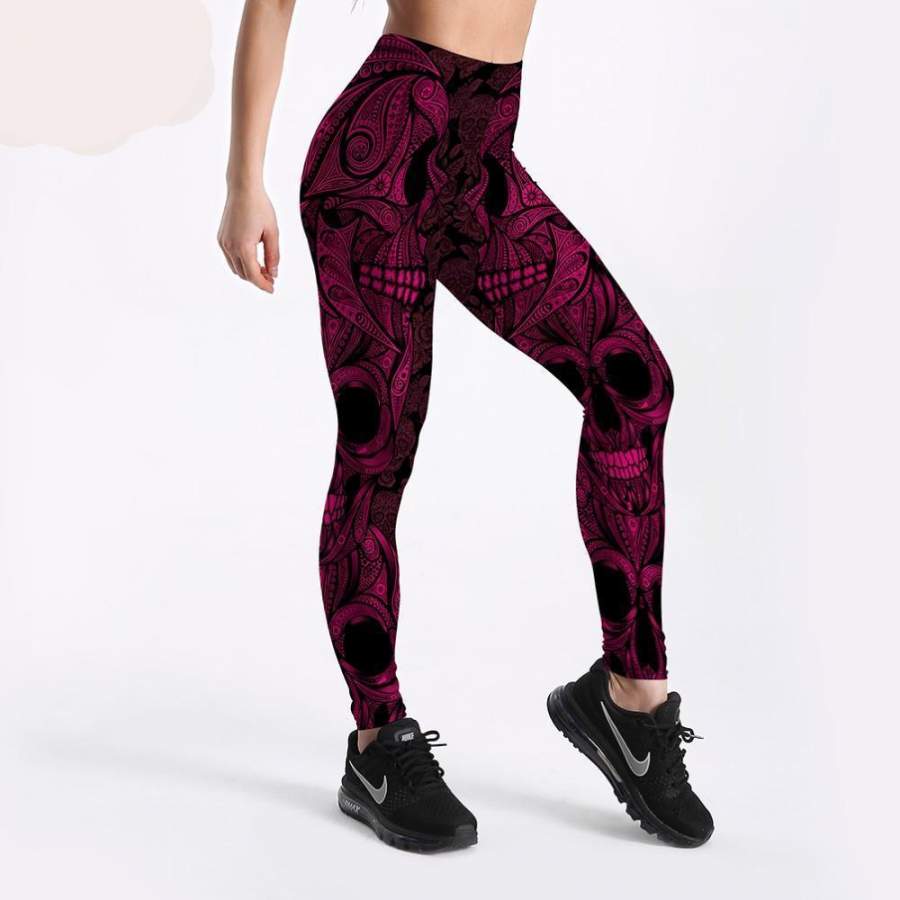 Womens Purple Skull Leggings Fitness