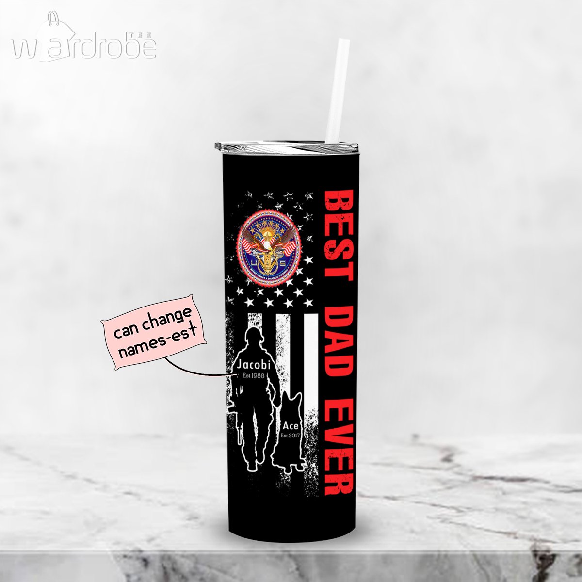 Personalized Father’s Day Gift Custom Tumbler Best Dad Ever With Dog Never Forget A Disabled Veteran – Custom Travel Mug