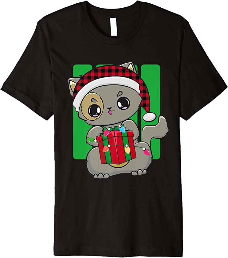 Cat Christmas Eve Kitten Chibi Cute Kawaii Anime Santa Hat Premium T-Shirt