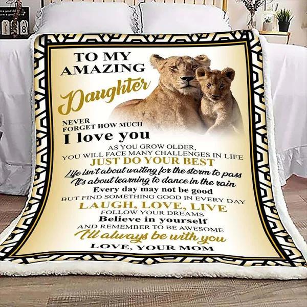 To My Amazing Daughter Always Be With You Love Mom Lion Blanket Bedgag Fleece Blanket, Blanket Sofa Bed, 3D Blanket