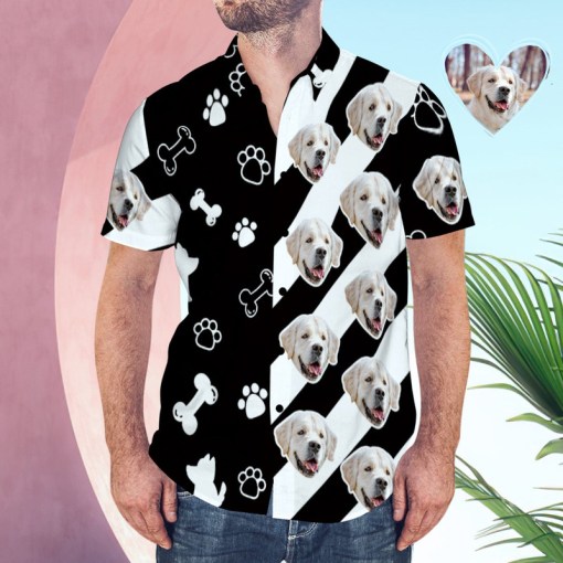 Custom Face Personalized Photo Dog Paw Bone Striped Hawaii Shirt 1724 Ha98118