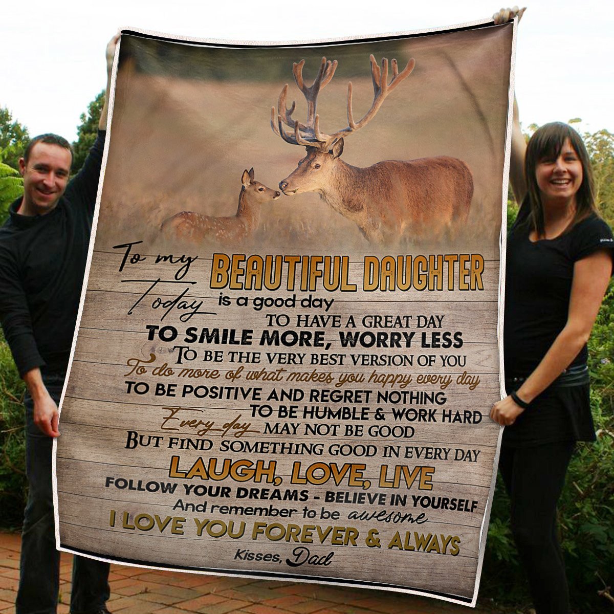 To My Daughter Blanket Deer Be Positive Humble Work Hard Gift From Dad Fleece Blanket Gifts For Dad From Daughter