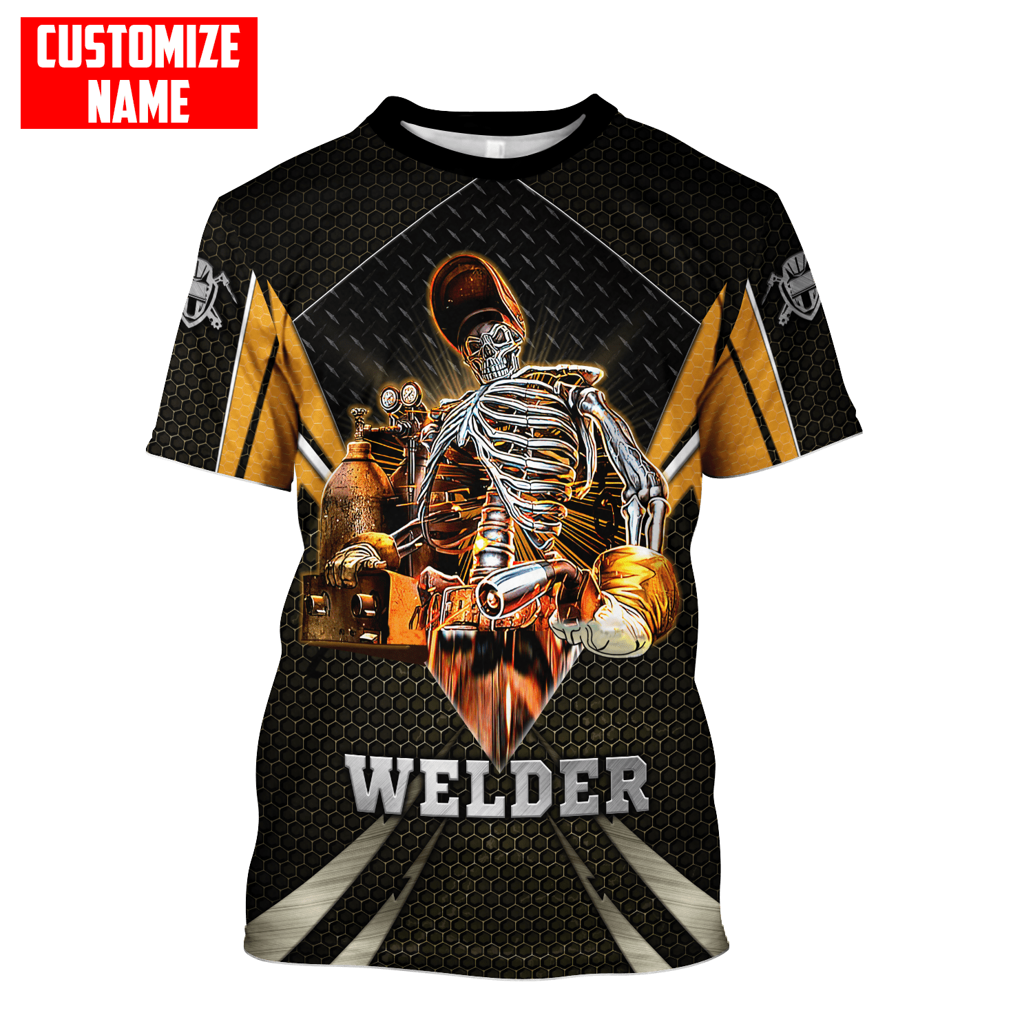 Personalized Welder Skull Orange Line Printed Shirts, Funny Skull Welder Shirt For Unisex