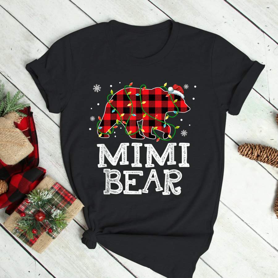 Christmas Pajama Family Gifts Mimi Bear Red Buffalo Plaid T-Shirt