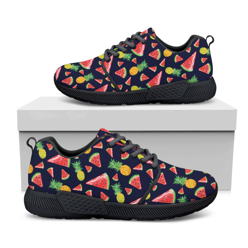 Watercolor Tropical Pattern Print Black Athletic Shoes