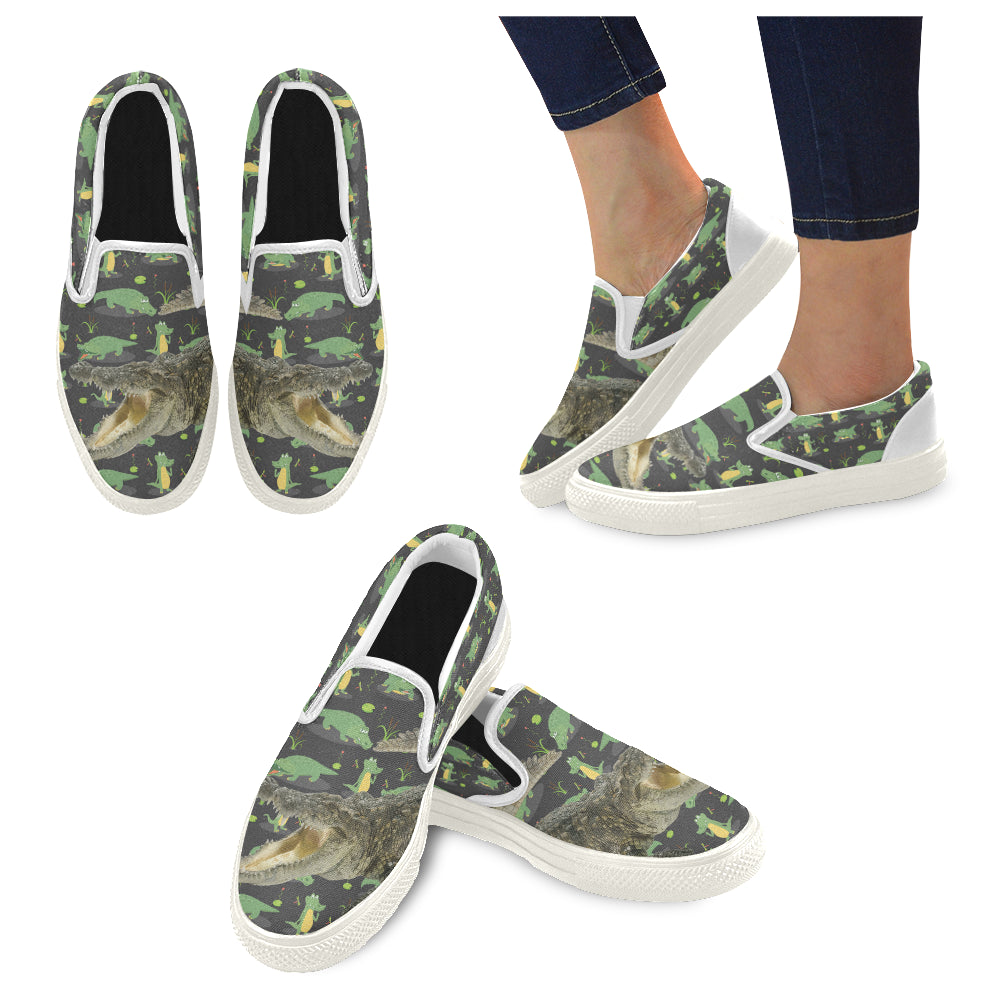 Alligator White Women’s Slip-on Canvas Shoes