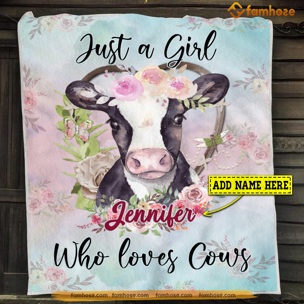 Personalized Cow Blanket, Just A Girl Who Loves Cows, Cow Fleece Blanket – Sherpa Blanket Gift For Cow Lover