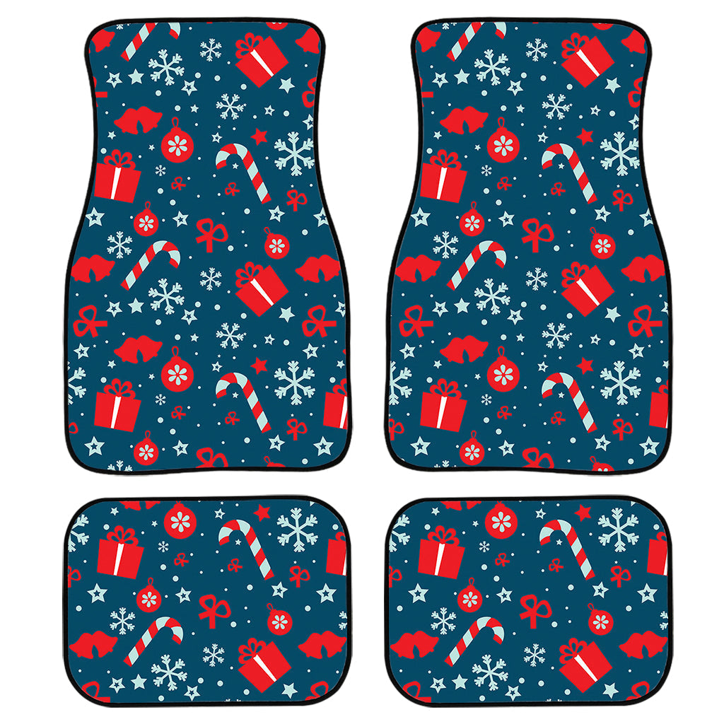 Christmas Holiday Elements Pattern Print Front And Back Car Floor Mats, Front Car Mat