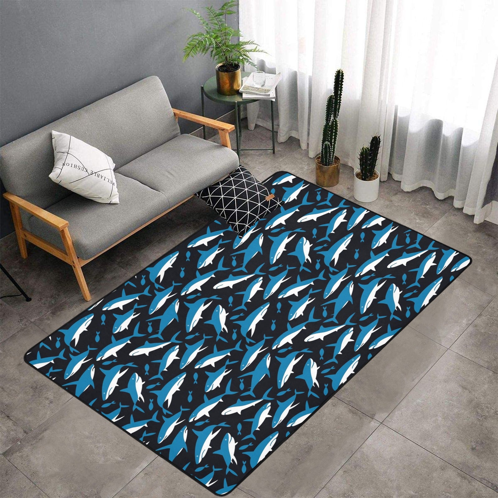 Shark Print Design Lks303 Area Rug 7’X5′