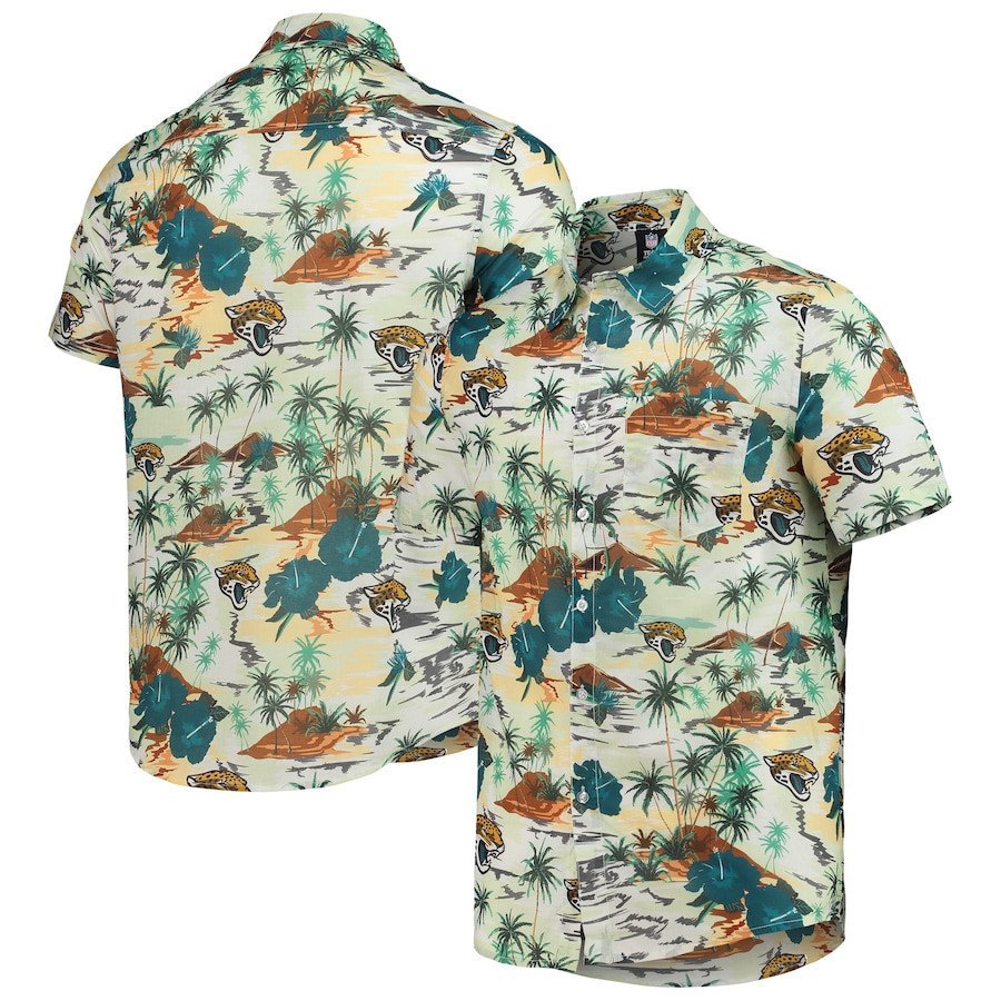 Jacksonville Jaguars Cream Paradise Floral Hawaii Shirt Ha1318