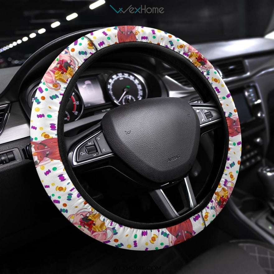 Darling In The Franxx Anime Steering Wheel Cover | Chibi Zero Two Eat Candy Steering Wheel Cover