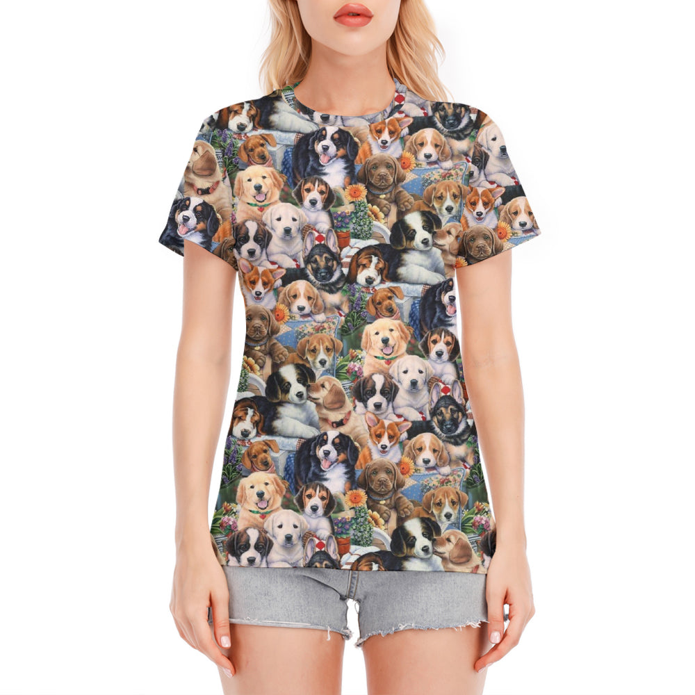 All Over Print Adorable Puppy Round Neck T-Shirt