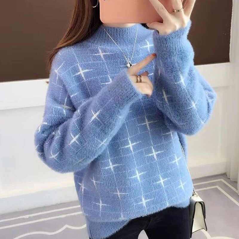 Autumn Winter O Neck Imitation Mink Velvet Loose Casual Sweater Female Fashion All-match Oversized Pullover Tops Women Jumper alx