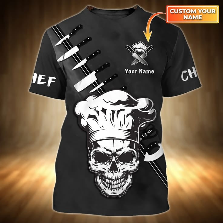 Tattooed Chef 3D Tshirt, Skull Master Chef Shirt, Black T Shirt For A Chef