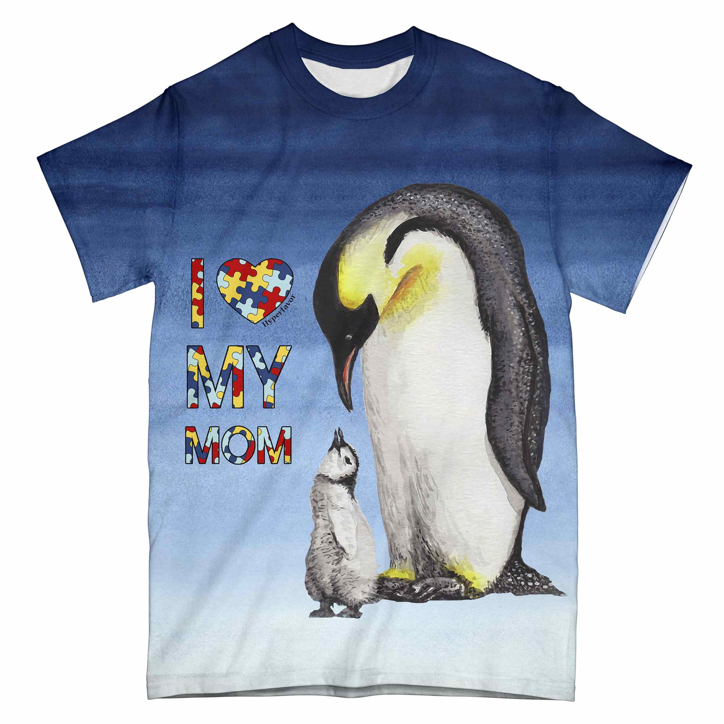 Autism Penguin Mom And Baby Blue Tie Dye 0104 Ez09 All Over T-Shirt