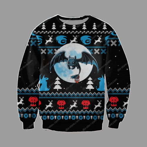 Unifinz Dn Chrsitmas Ugly Sweater How To Train You Dragon Toothless Night Fury Christmas Sweater 2022