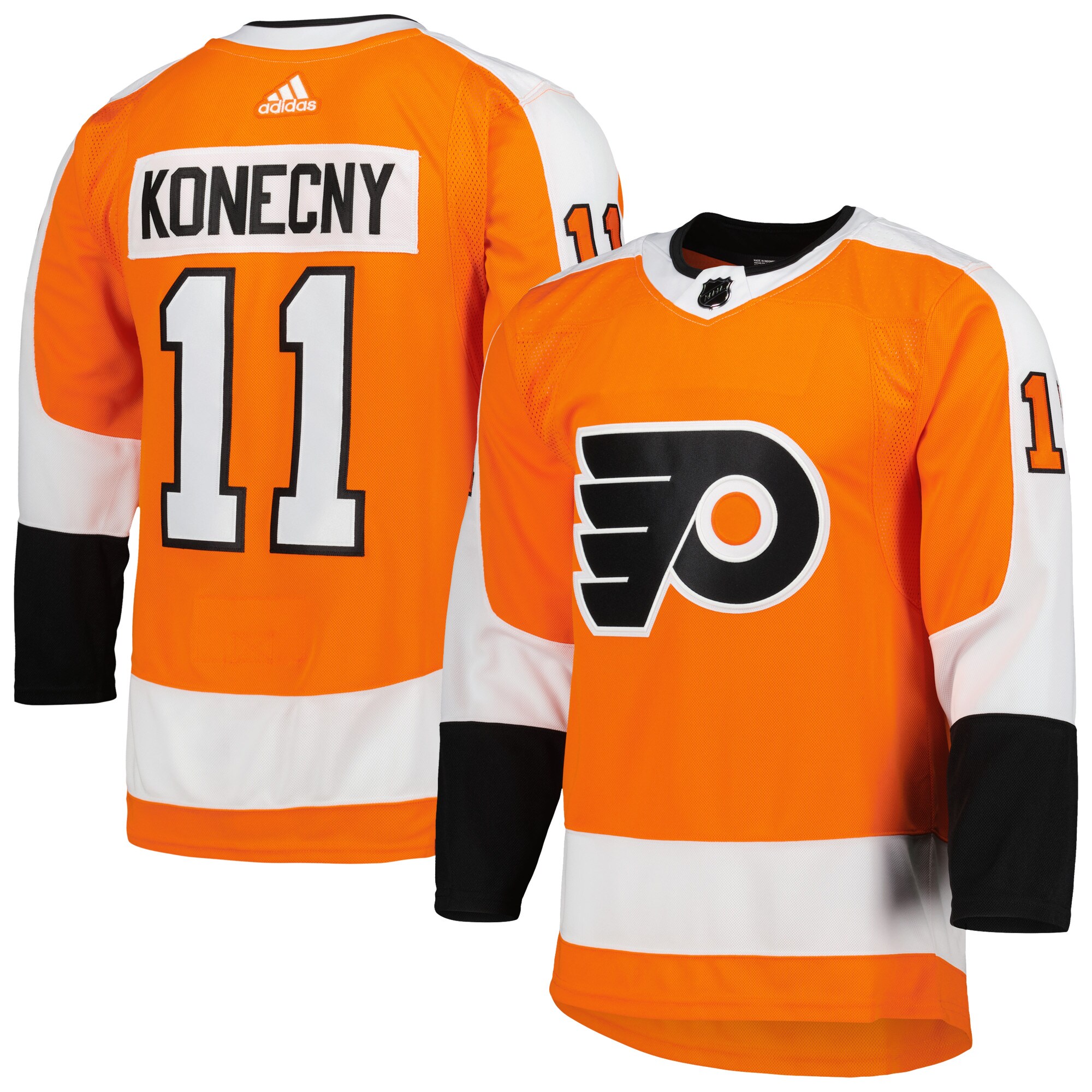 Men's Philadelphia Flyers Travis Konecny adidas Orange Home Primegreen Authentic Pro Player Jersey