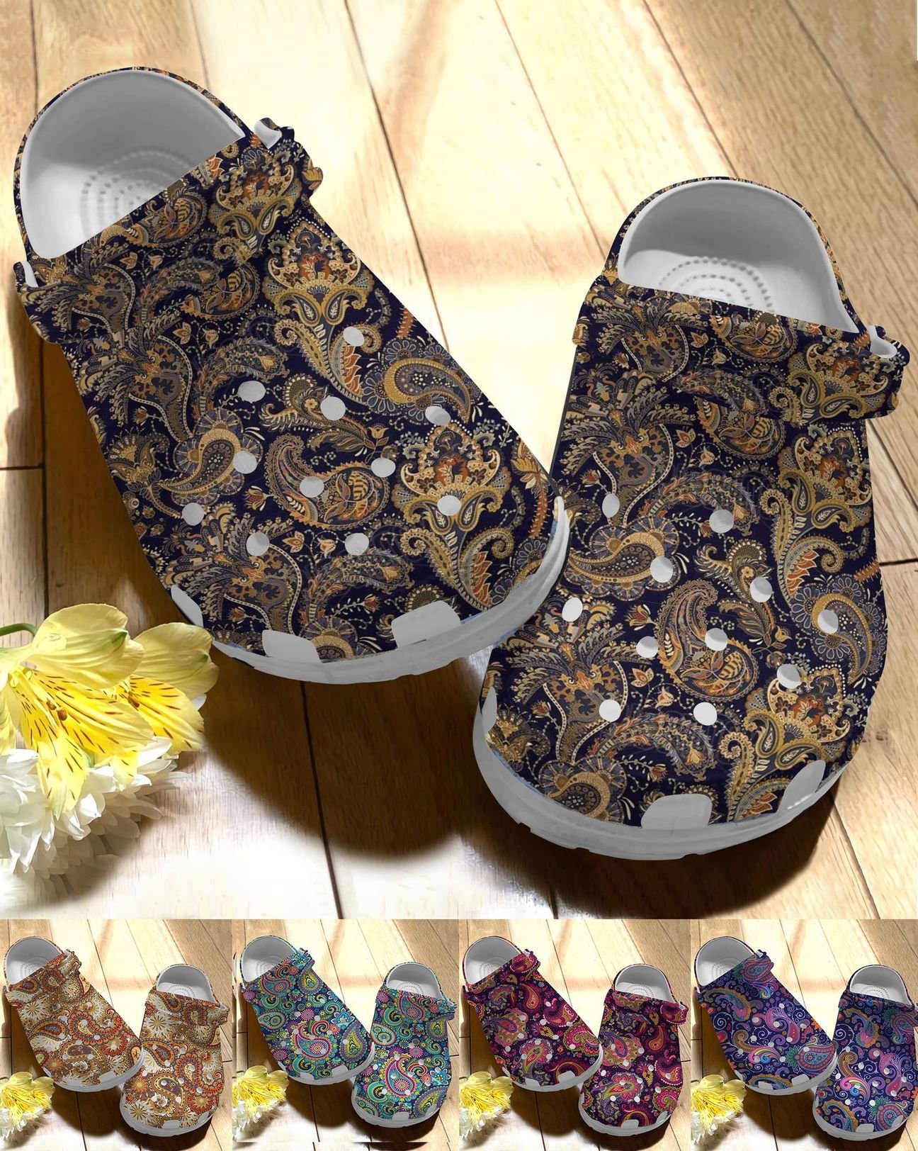 Boho Personalize Clog, Custom Name, Text, Fashion Style For Women, Men, Kid, Print 3D Boho Pattern 5 Colors