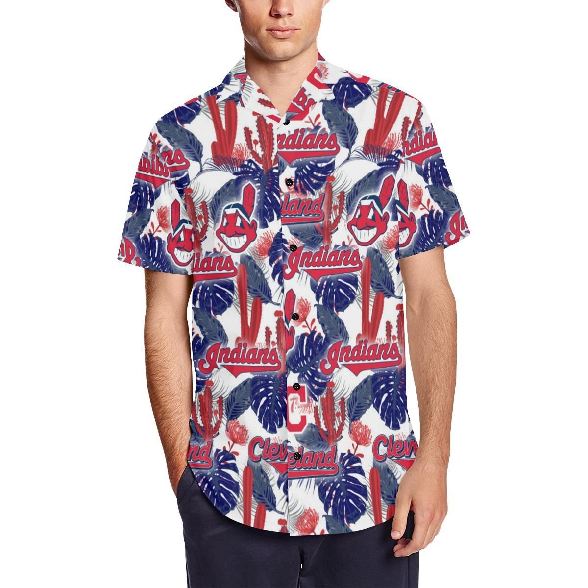 Cleveland Indians Men’s Short Sleeve Shirt with Lapel Collar