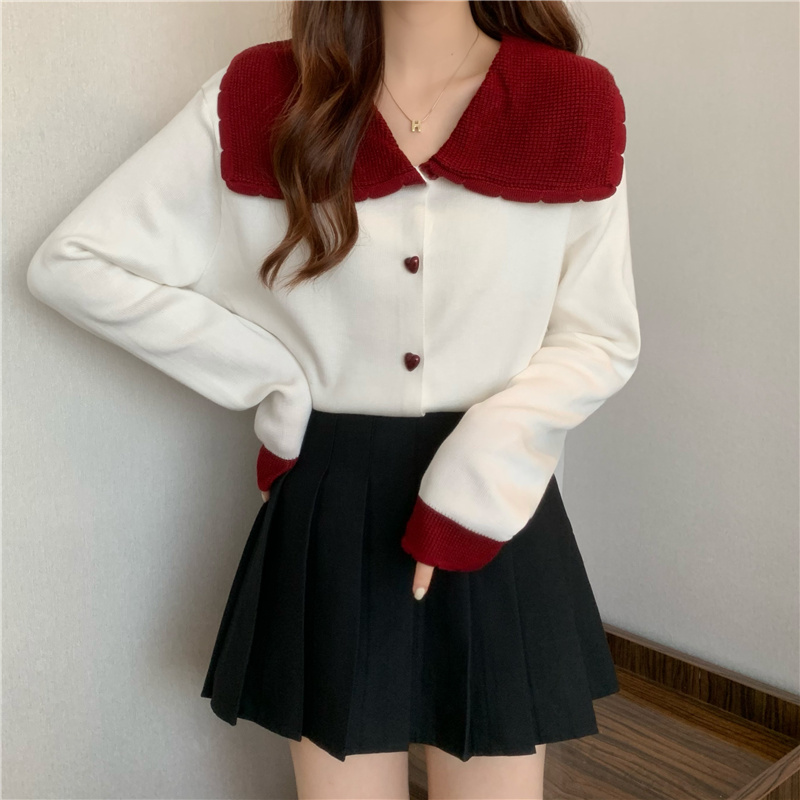 Cardigan Women Spring Fashion Sweet Tops Peter Pan Collar Knitted Sweaters Student Daily Preppy Style Lovely Leisure Vintage Top alx