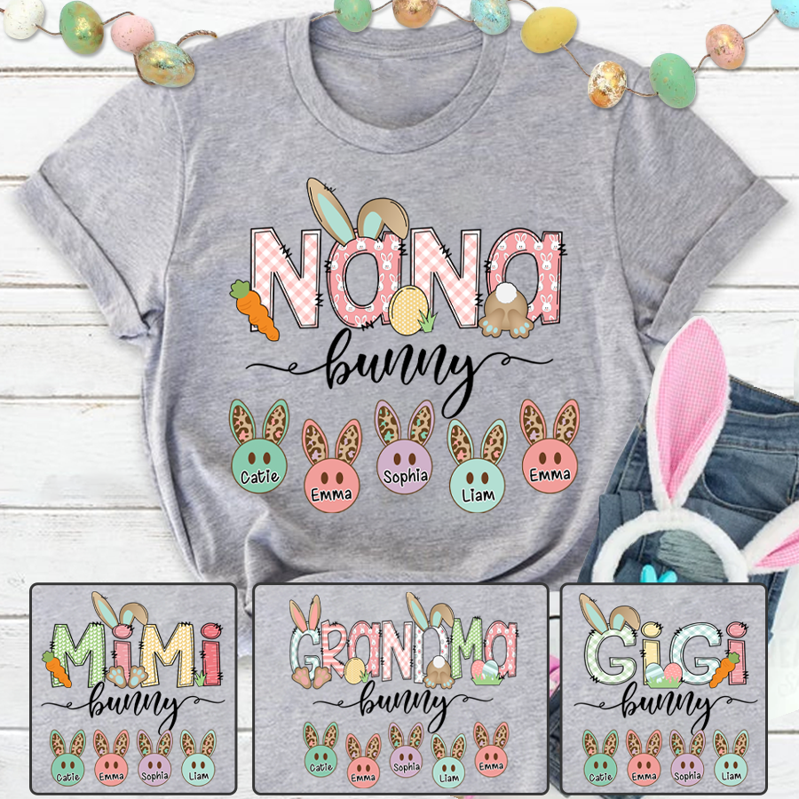 Personalized Nana Bunny And Grandkids Cute Easter T-Shirt