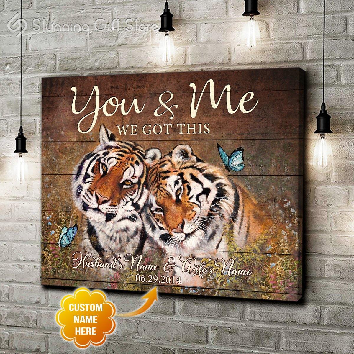 Stunning Gift Custom Canvas Animal Wall Print Art Decor – Custom Name & Date – Tiger You And Me We