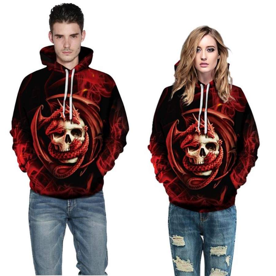 Mens Halloween Hoodies Aesthetic Witchcraft Skull Printing