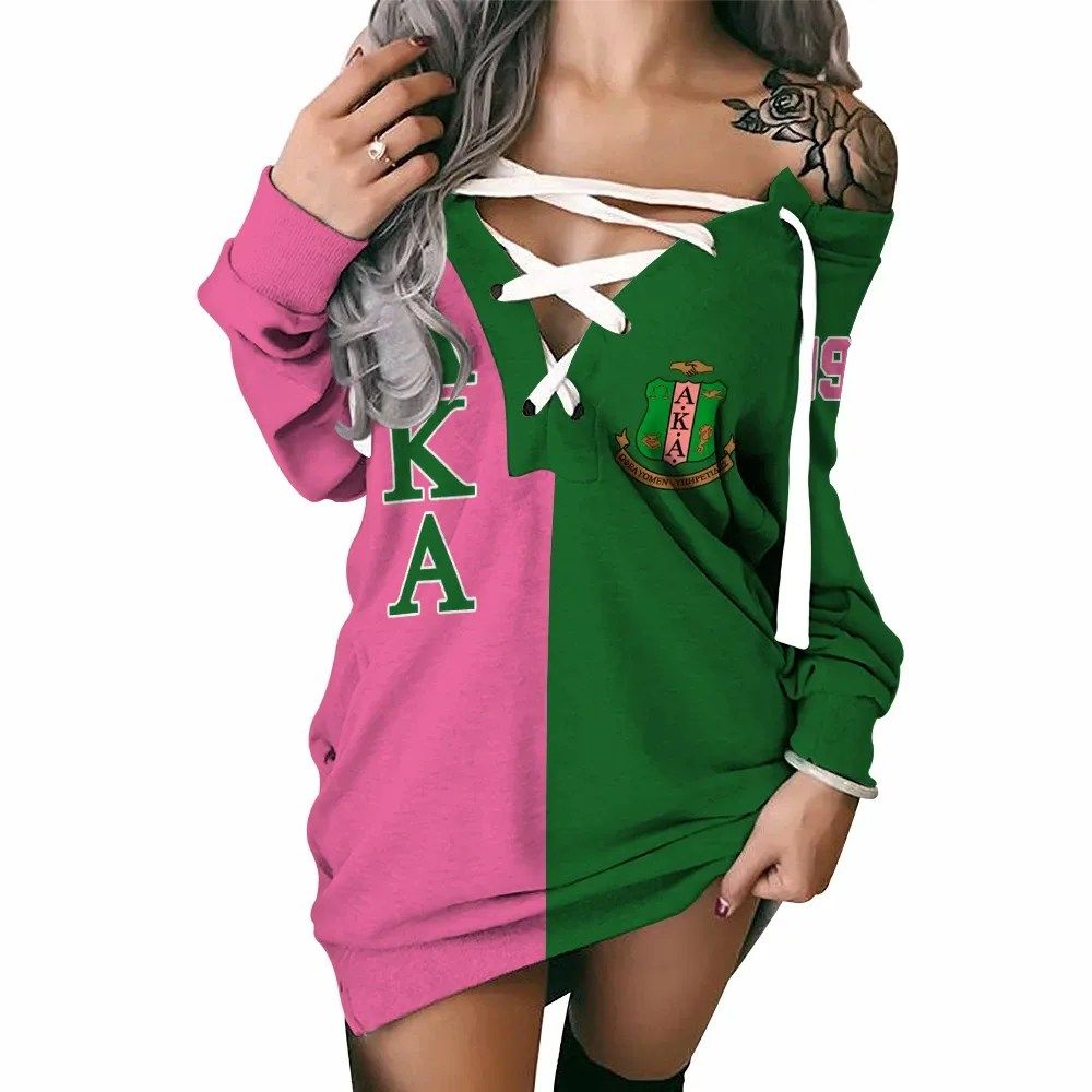 Africa Zone Sweatshirt – Alpha Kappa Alpha Half Style Lace-Up Long Sweatshirt A31