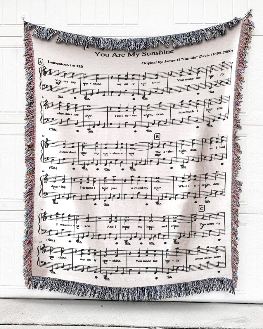 Woven Throw Music Lovers Home Decor, You Are My Sunshine, Cotton Blanket