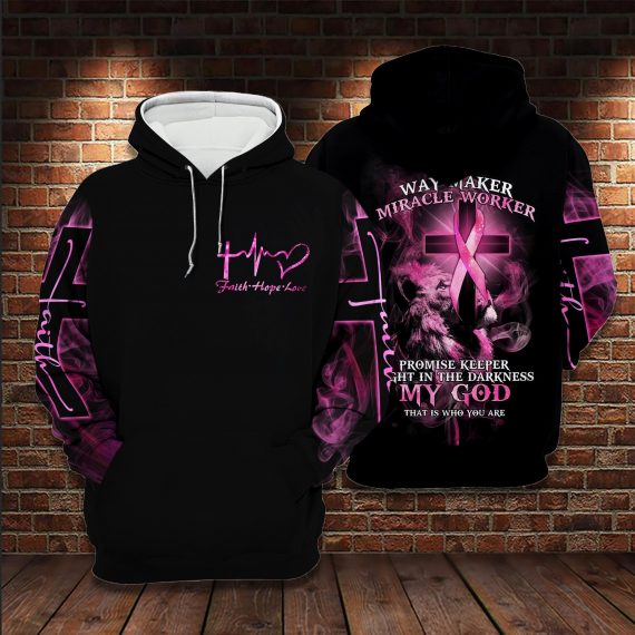 Way Maker Lion Cross Light Breast Cancer Us Unisex Size Hoodie