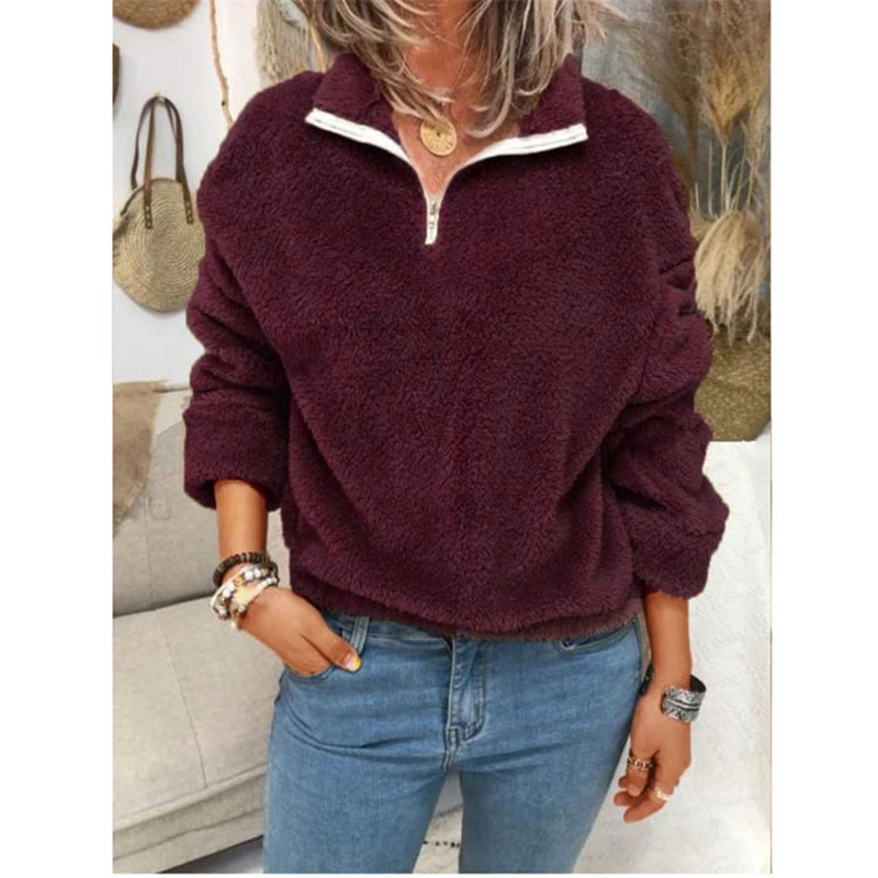 Streetwear Fashion OverSized Plush Sweater Women Long Sleeve Zipper V-Neck Casual Pullovers Tops Autumn Winter Warm Sweater Coat alx