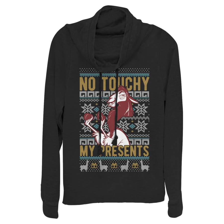 The Emperor’s New Groove Junior’s Ugly Christmas No Touchy  Cowl Neck Sweatshirt