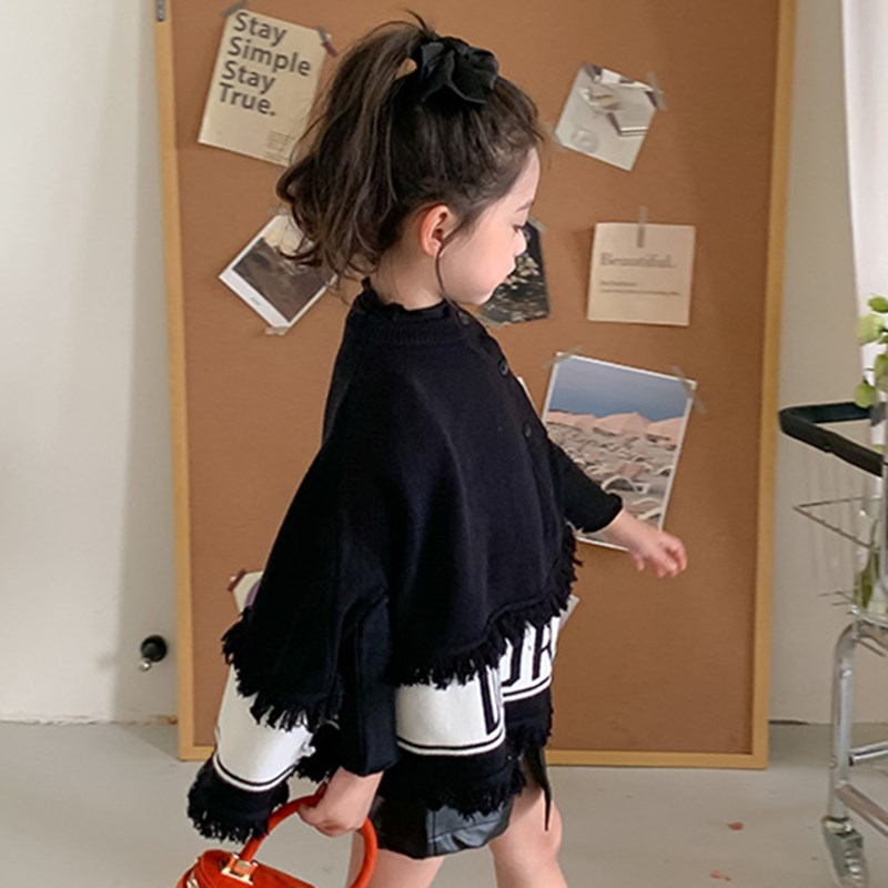 Autumn Kid’s Knitted Sweater Cute Children Spring Clothes Tassel Cloak Baby Girls Black Sweater Kids Knitted Pullovers Sweaters alx