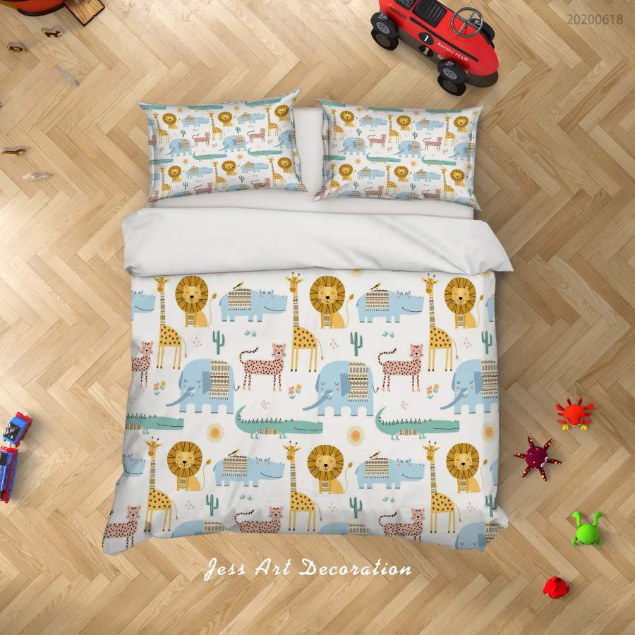 3D Animal Lion Hippo Crocodile Elephant Leopard Quilt Cover Set Bedding Set Duvet Cover Pillowcases SF65