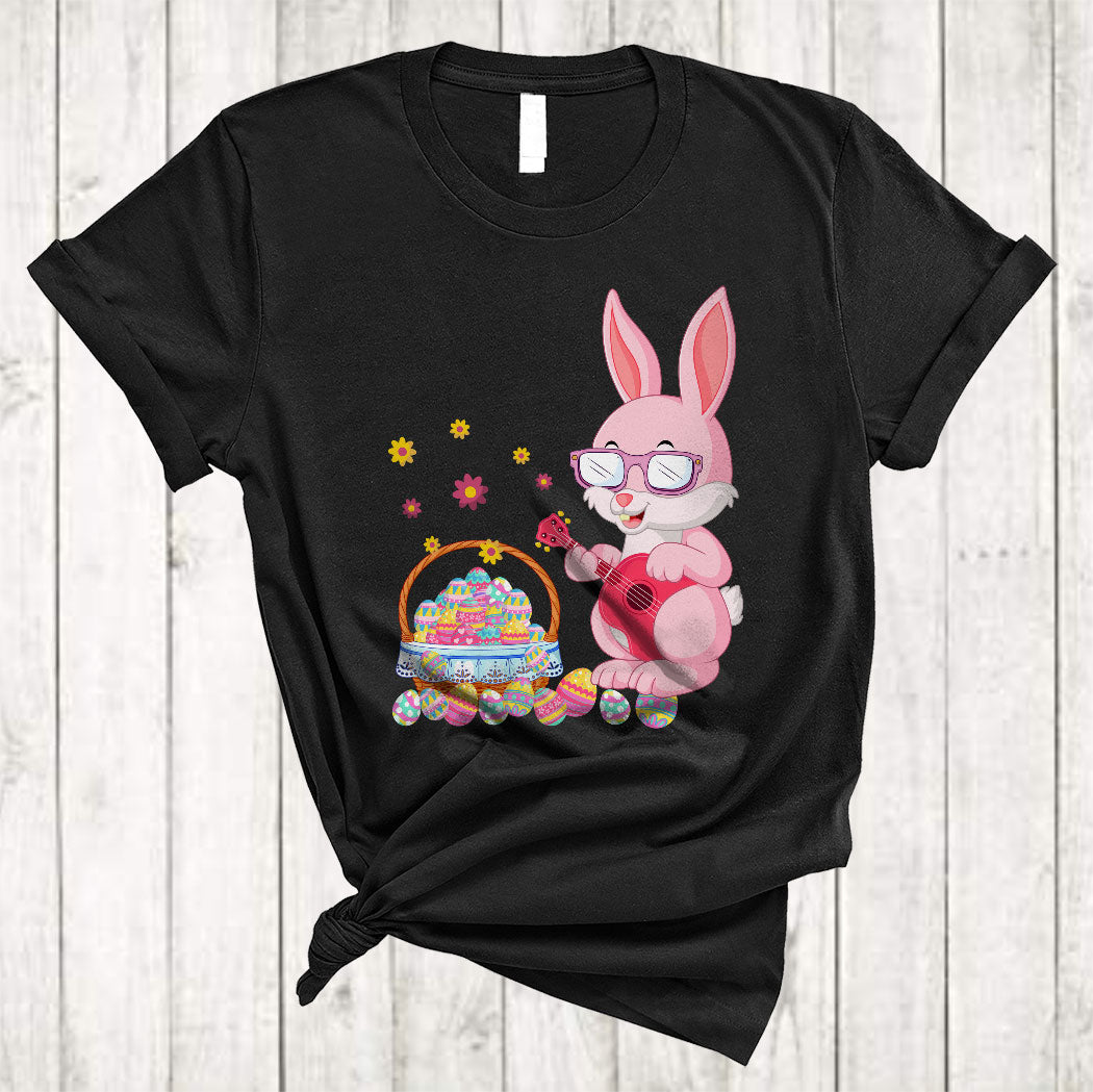 Bunny Playing Guitar With Easter Egg Basket Funny Easter Day Guitarist Lover Gifts T-Shirt