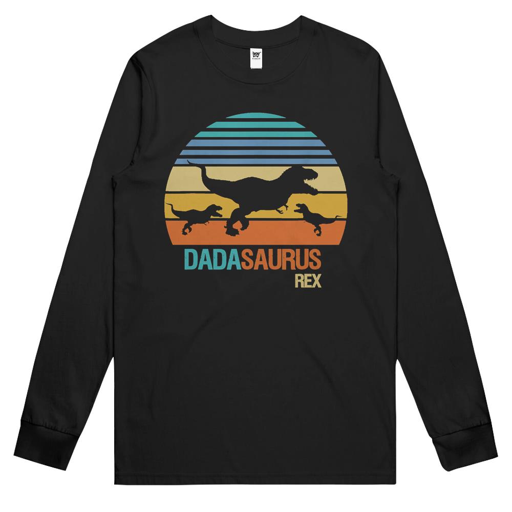 Retro Sunset Dadasaurus, Dad Dino Dinosaur Fathers Day Gift Long Sleeve T Shirts