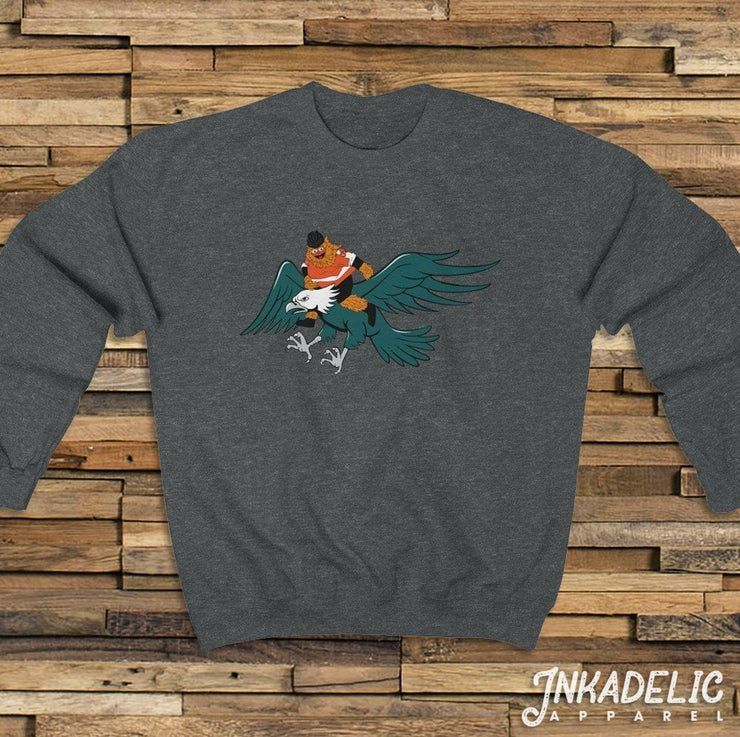 Gritty Riding An Eagle Philadelphia Pennsylvania Hockey Mascot Bird Gang Green Fly Eagles Fly Pa 2019 215 267 Crewneck Shirt