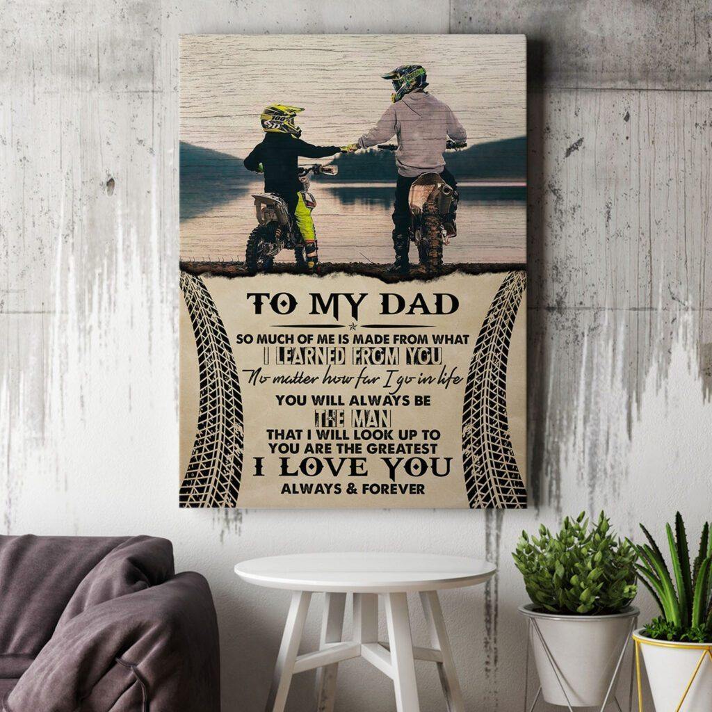 To My Dad Biker – Gift Idea For Father’S Day , Gift For Home Decor, Gift For Family – Horizontal Canvas Matte Canvas Wall Art