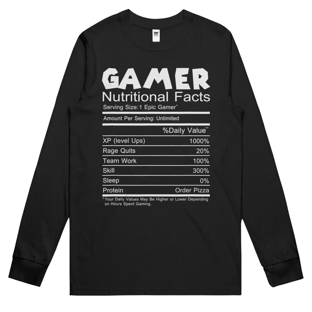 Nutritional Facts Shirt, Gamer Nutrition Facts Shirt, Gamer Nutritional Facts Cool Funny Gamers Long Sleeve T Shirts