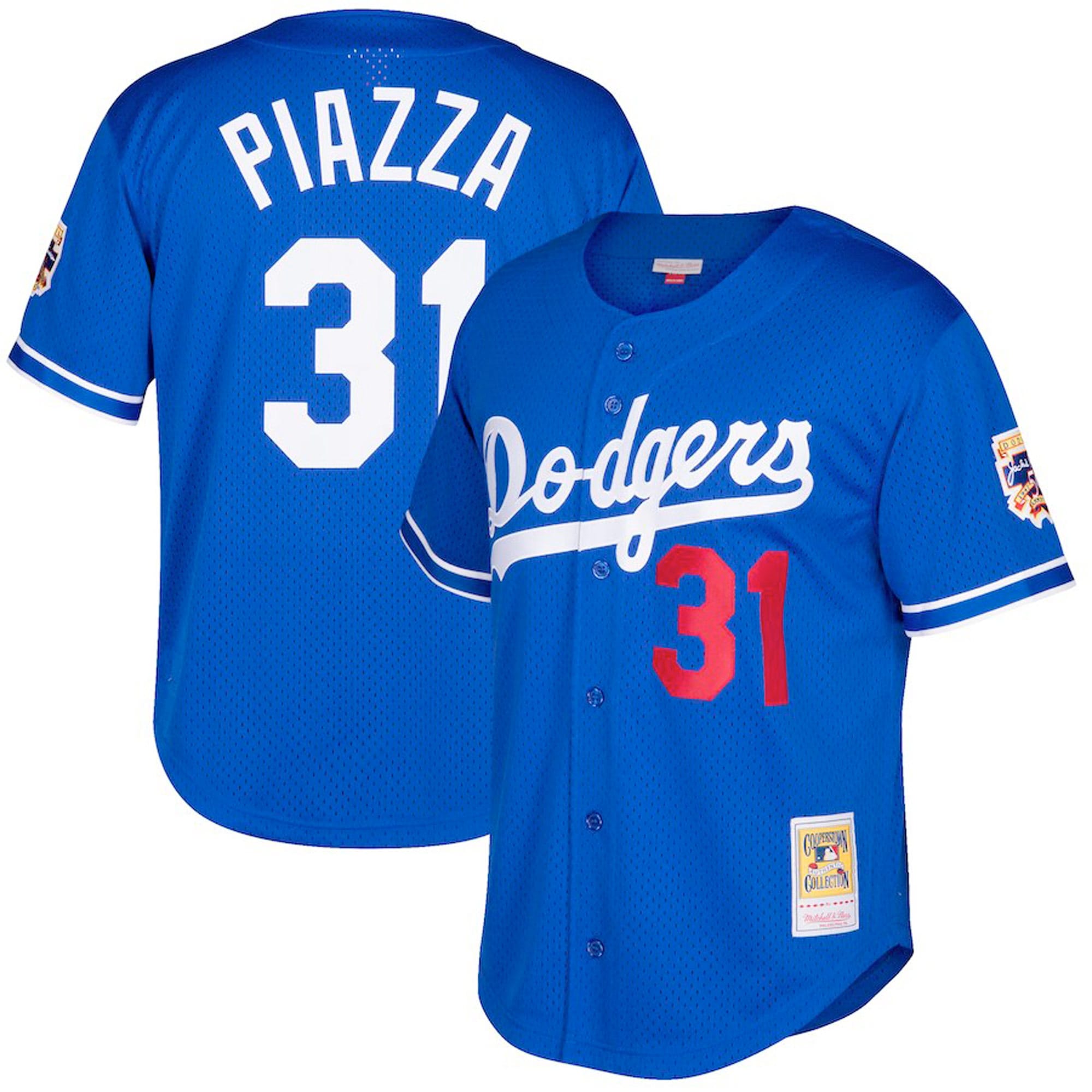 Men’s Los Angeles Dodgers Mike Piazza Mitchell & Ness Royal Big & Tall Cooperstown Collection Mesh Button-Up Jersey