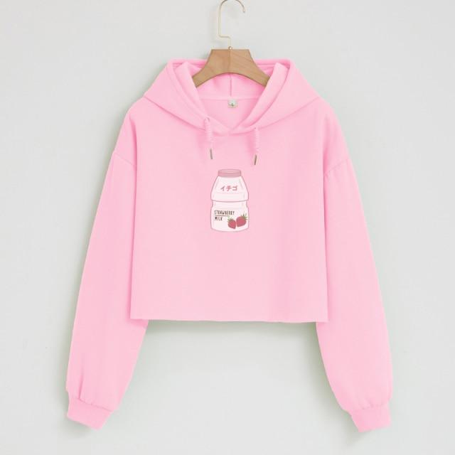 Strawberry Yogurt Bottle Soft Cropped Hoodie