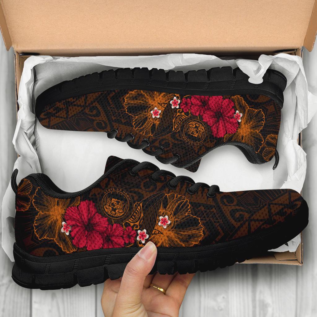 Polynesian Hawaii Sneakers – Humpback Whale With Hibiscus (Golden)