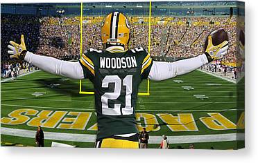 Charles Woodson Green Bay Packers Stadium Art 1 Joe Hamilton Canvas Print