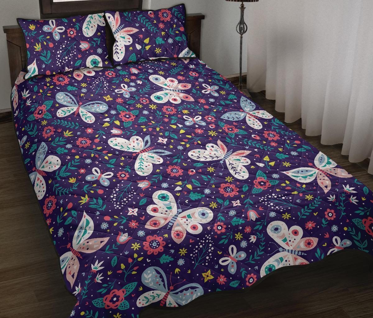 Colorful butterfly flower pattern.eps Quilt Bed Set