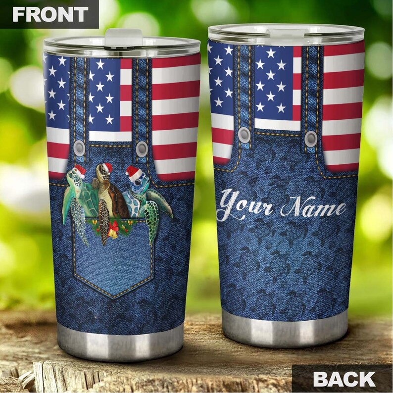 Turtle Pocket American Christmas Fancy Personalized Tumbler-Turtle Present-Unique Tumbler-Birthday Christmas Gift For Turtle Lover