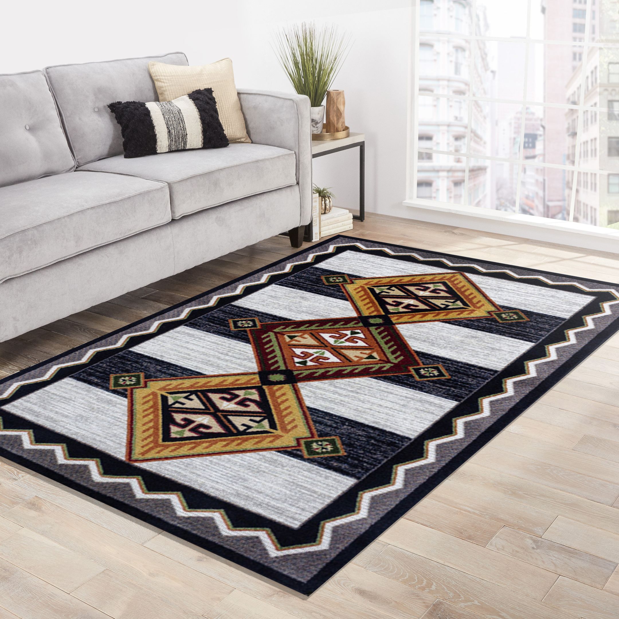 Southwestern Area Rug, Southwest Rug, Western Rug, Western Area Rug, Black And White Rug, Southwestern Rug Carpet Rug Home Decor Rug